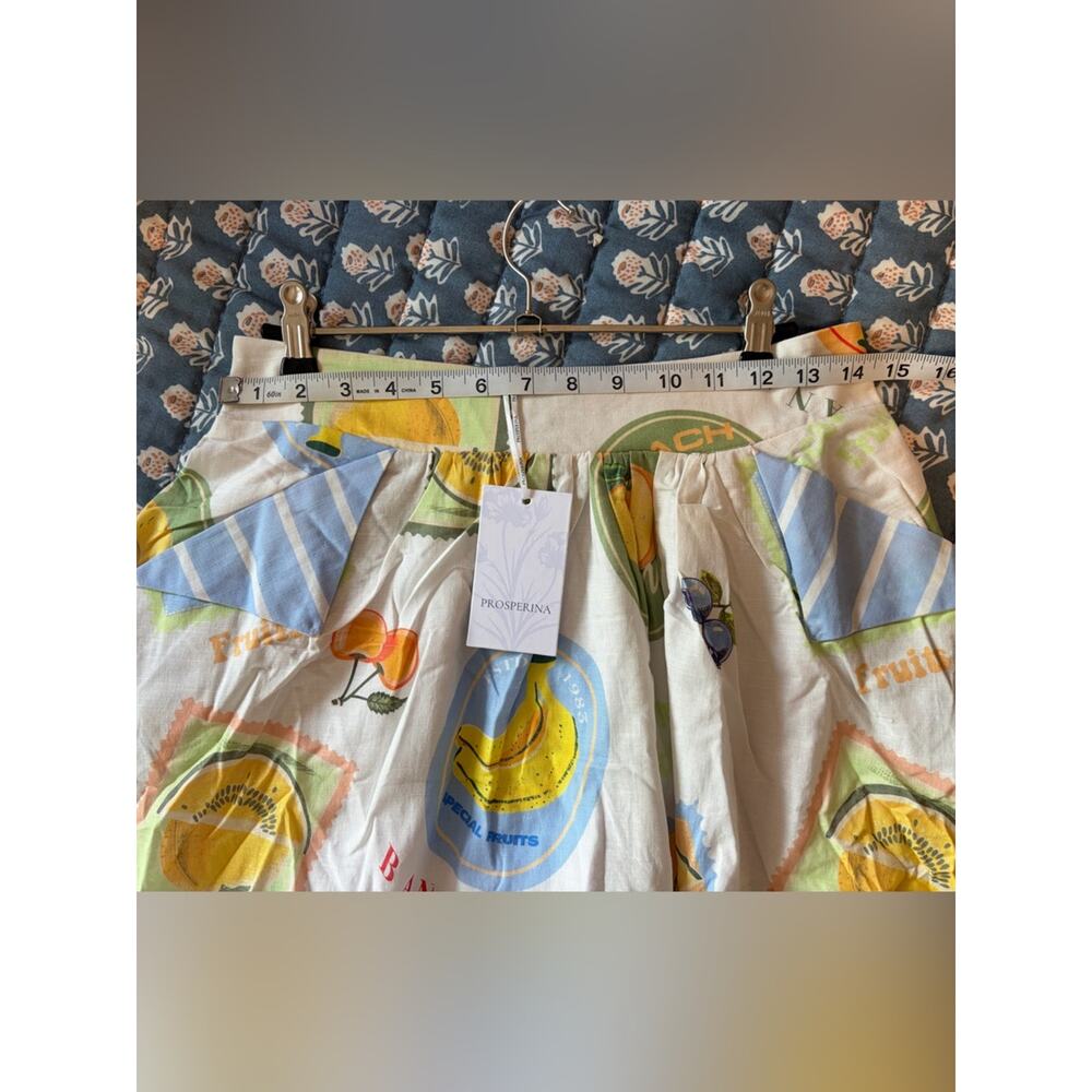 Prosperina Annie Orchard Print Apron Midi Skirt Linen Cotton Size M NWT Rare - Picture 11 of 11